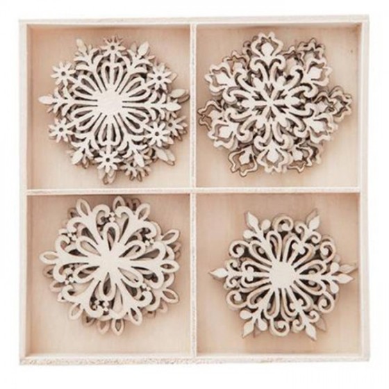 WOODEN SHAPES SNOWFLAKES,...