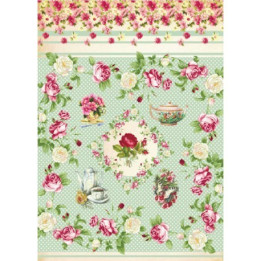 Papel De Arroz ROSAS FONDO VERDE PUNTOS