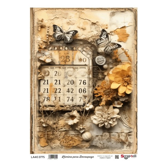 LAMINA DECOUPAGE A4-377 Calendario Mariposas*