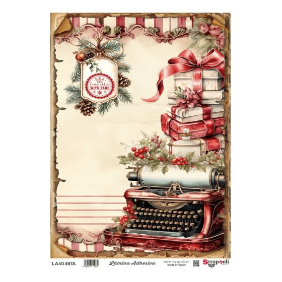 LAMINA ADHESIVA A4-497 Maquina escribir navideña-