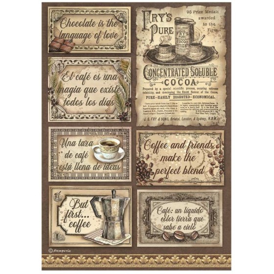 Papel de Arroz Coffee and chocolate labels Stamperia A-4