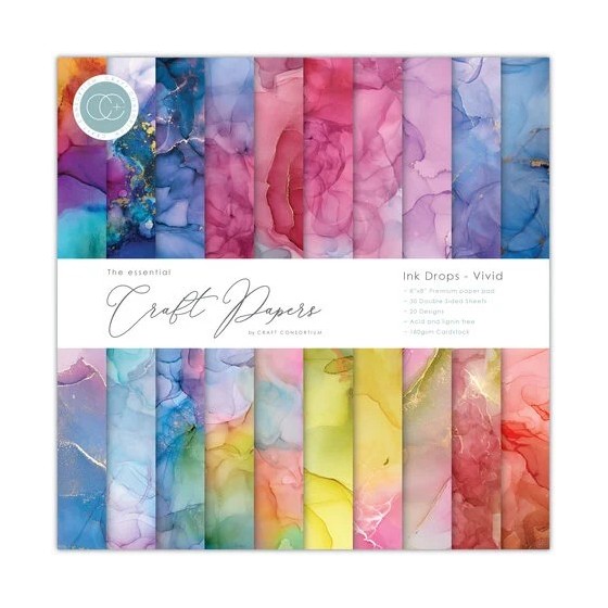 Essential Craft Papers 8x8 Inch Paper Pad Ink Drops Vivid (CCEPAD013E)