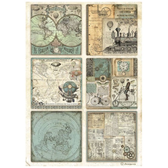 Papel de Arroz Voyages fantastiques 6 postales Stamperia A-4