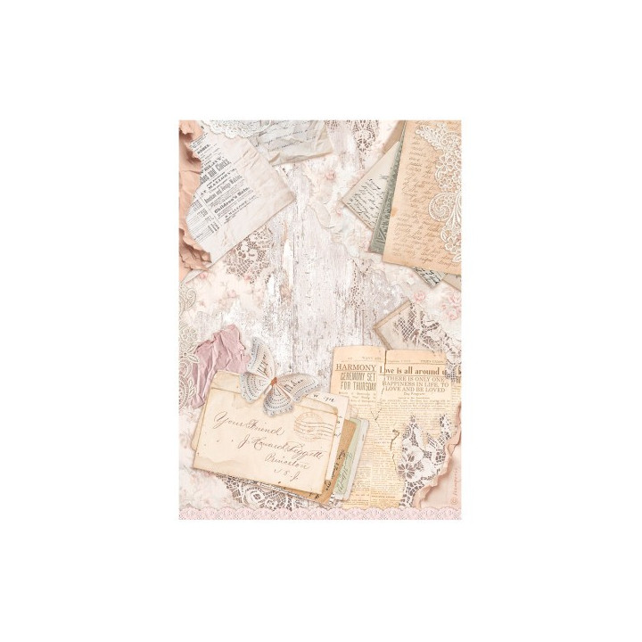 Papel de Arroz Romance forever letras Stamperia A-4