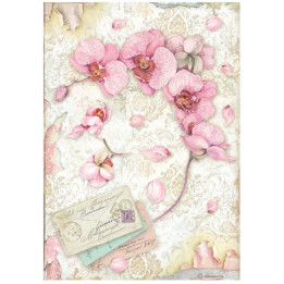 Papel de Arroz Orchids and cats orquidea rosa Stamperia A-4