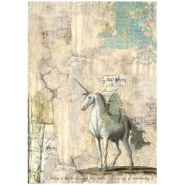 Papel de Arroz Wonderland unicornio Stamperia A-4.