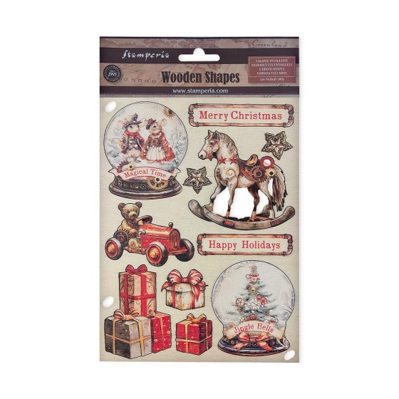 Apliques de madera Stamperia A5 Gear up for Christmas Globos de Nieve-