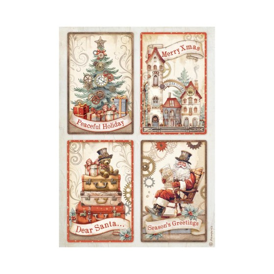 Papel de Arroz Gear up for Christmas 4 tarjetas Stamperia A-4-