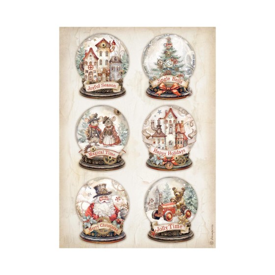 Papel de Arroz Gear up for Christmas globos de nieve Stamperia A-4-