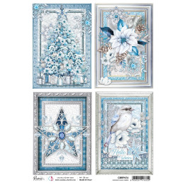Rice Paper A4 Elegant blue cards.
