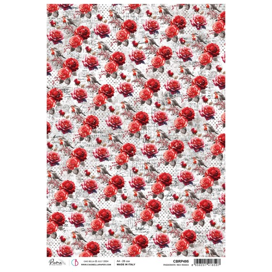 Rice Paper A4 Passionate red roses