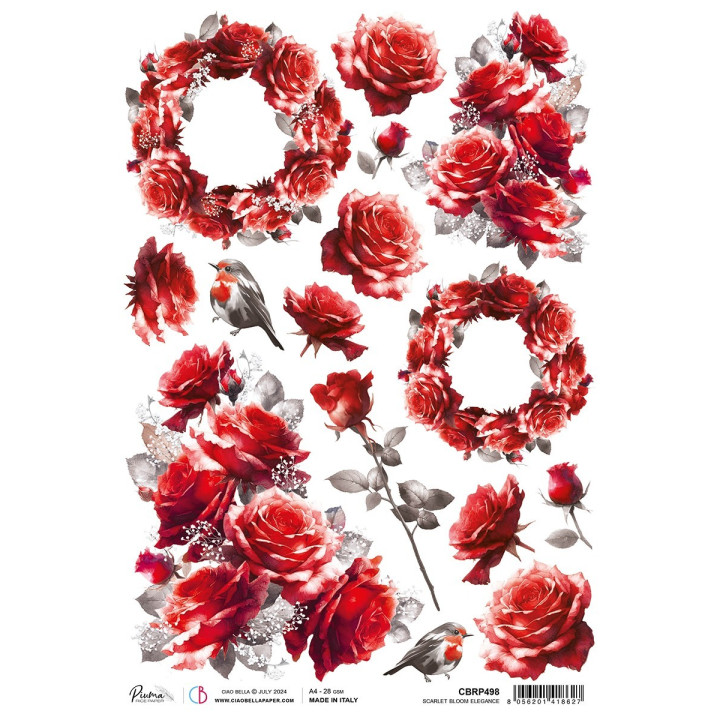 Rice Paper A4 Scarlet Bloom Elegance.