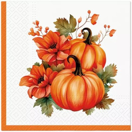 Servilletas 33x33 cm - Pumpkin With Flowers-