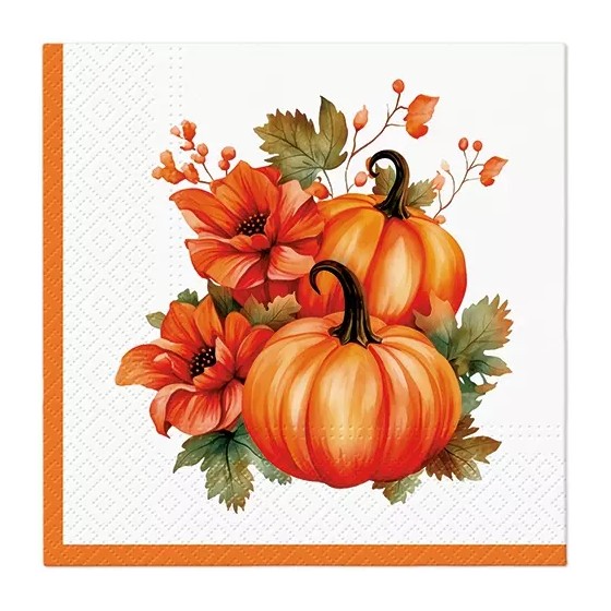 Servilletas 33x33 cm - Pumpkin With Flowers-