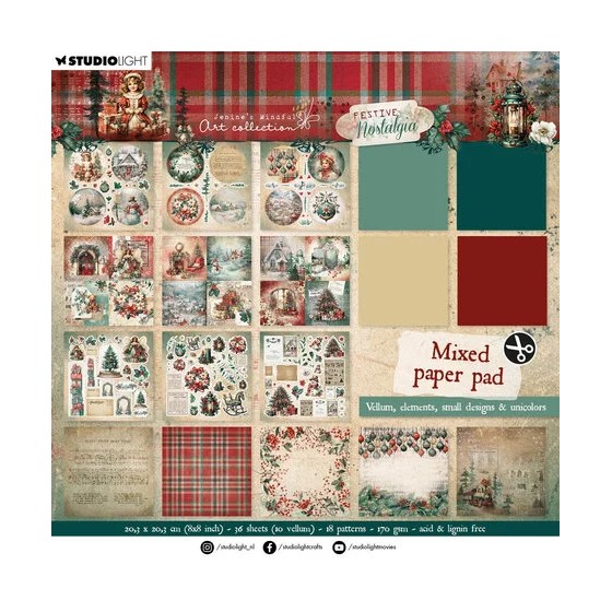 Bloc de papel mixto Festive Nostalgia de 8x8 pulgadas (JMA-FN-MPP254)