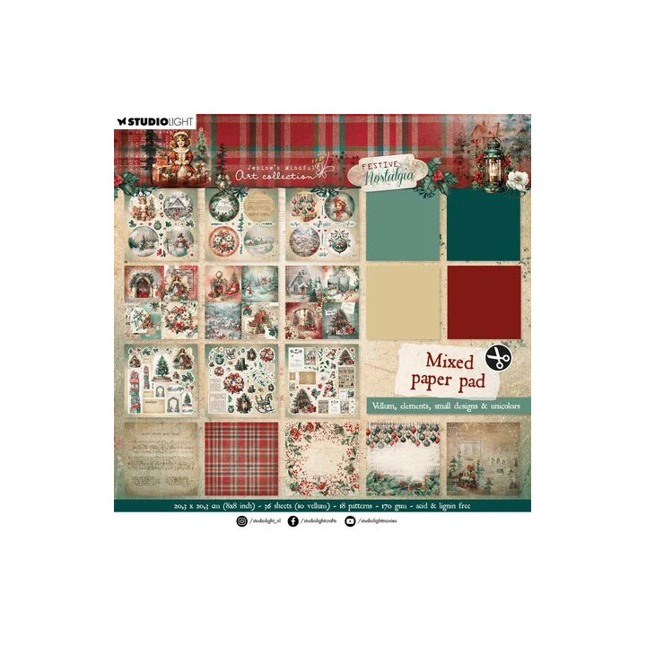 Bloc de papel mixto Festive Nostalgia de 8x8 pulgadas (JMA-FN-MPP254)