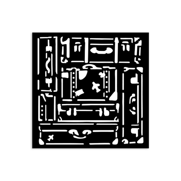 STENCIL Stamperia 12x12 cm ART OF TRAVELLING SUITCASES.*