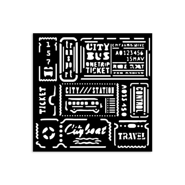 STENCIL Stamperia 12x12 cm ART OF TRAVELLING TICKETS.*