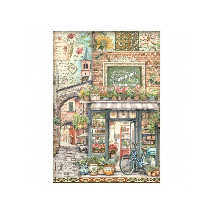 Papel arroz Stamperia A4 ART OF TRAVELLING FARMER'S MARKET.