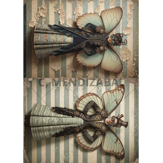 Papel de Arroz MARIPOSAS STEAMPUNK -132