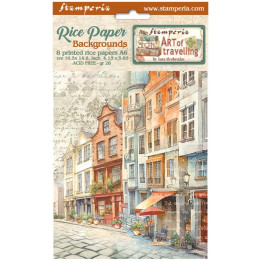 Kit 8 Papeles arroz A-6 backgrounds Art of Travelling Stamperia-