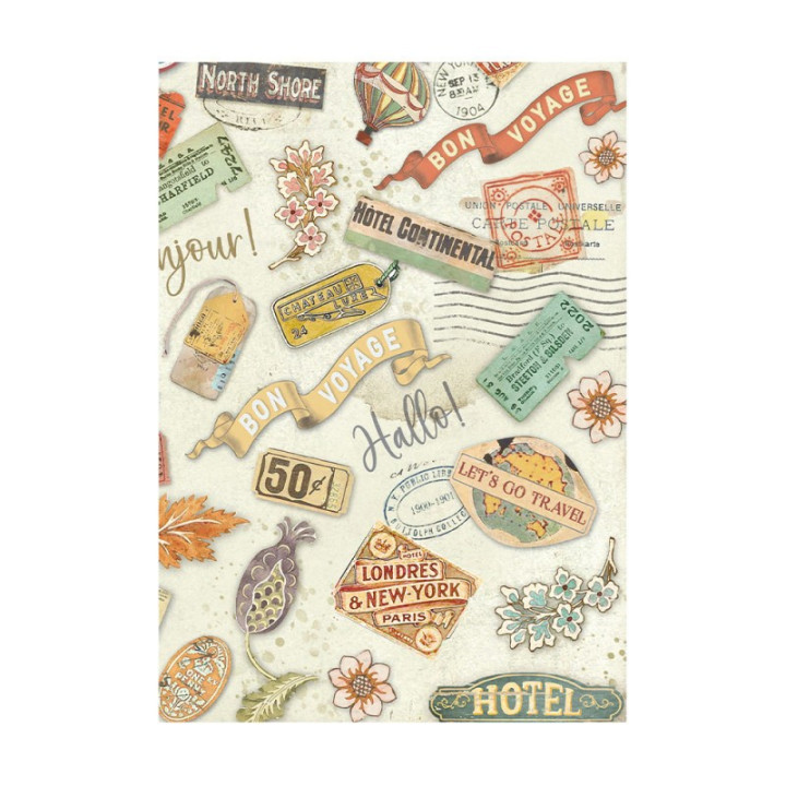 Kit 8 Papeles arroz A-6 backgrounds Art of Travelling Stamperia-