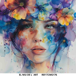 Transfer DTF Mujer con Flores Coloridas  G176