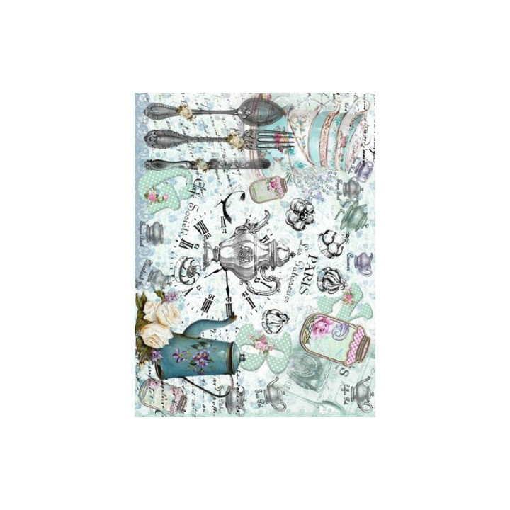 Papel De Arroz 355 JUEGO DE TÉ AZUL