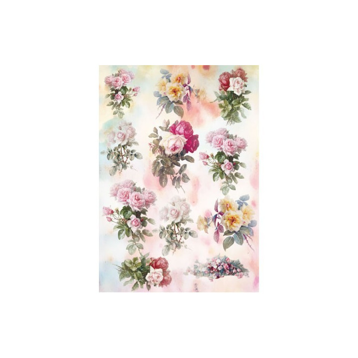 Papel de Arroz ROSAS SOBRE FONDO PASTEL