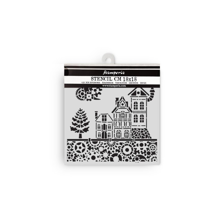Stencil Stamperia 18x18 Gear up for Christmas houses