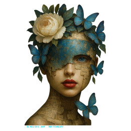 Transfer DTF Mujer con Flor Blanca y Mariposas Azul  G477