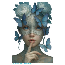 Transfer DTF Mujer con Flores y Mariposas Azul