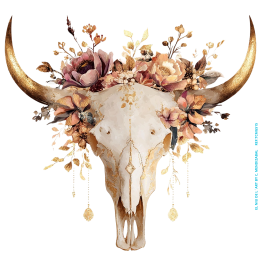 Transfer DTF Caveira de Vaca com Flores