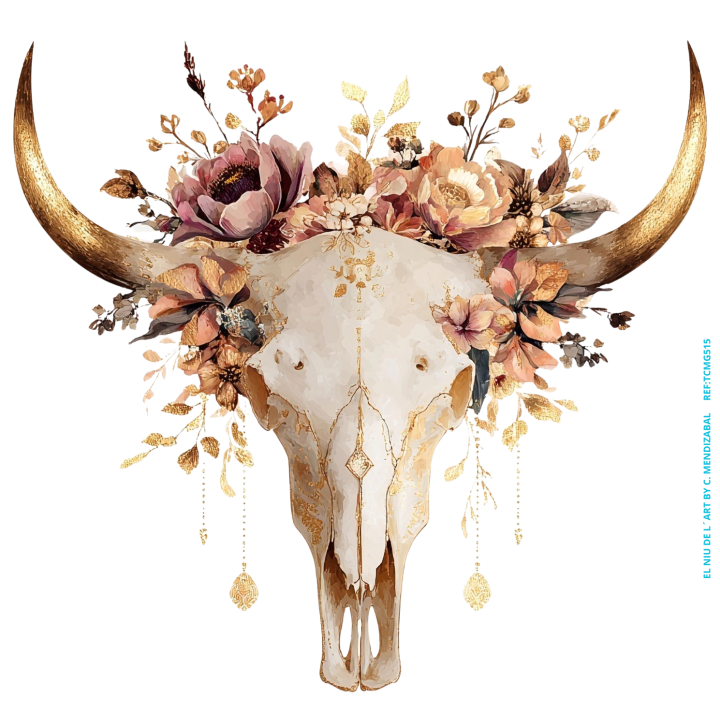 Transfer DTF Caveira de Vaca com Flores