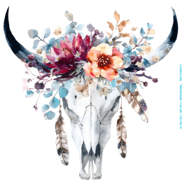 Transfer DTF Caveira de Vaca com Flores