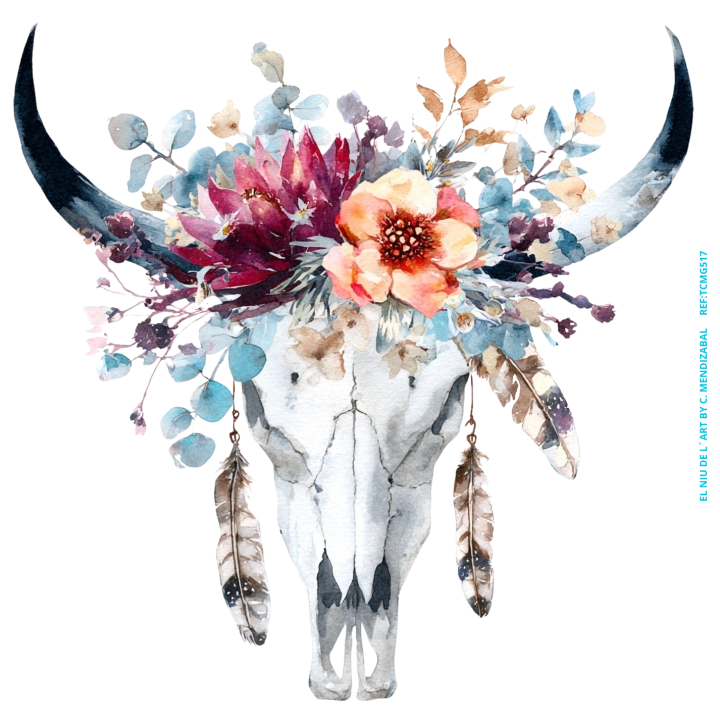 Transfer DTF Caveira de Vaca com Flores
