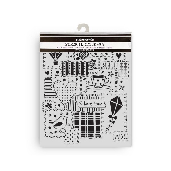 Stencil Stamperia 20x25 Family Retazos