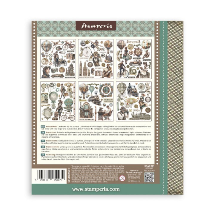Rub-on Stamperia Set 6 Hojas 20.5x23 cms. Voyages Fantastiques