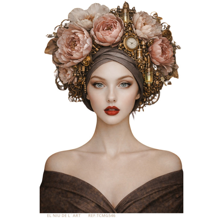 Transfer DTF Dona Steampunk amb Flors