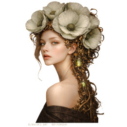 Transfer DTF Mujer con Flores Verde Steampunk