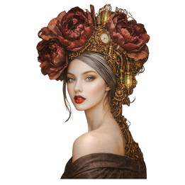 Transfer DTF Mujer con Flores Granate Steampunk