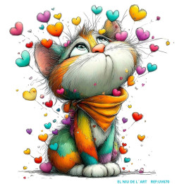 Transfer DTF Gato con Corazones