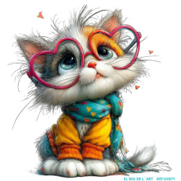 Transfer DTF Gato con Gafas de Corazón