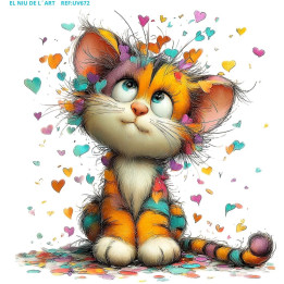 Transfer DTF Gato con Corazones de Colores