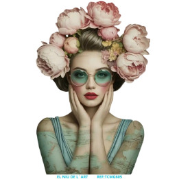 Transfer DTF Mujer Flores Gafas