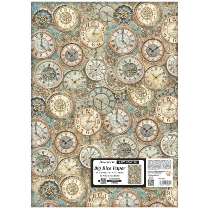 Hoja Papel Arroz Stamperia 50x70 cms. Gardens of Time diseño de relojes