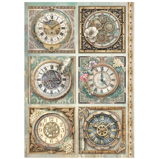 Papel de Arroz Stamperia Gardens of Time 6 relojes