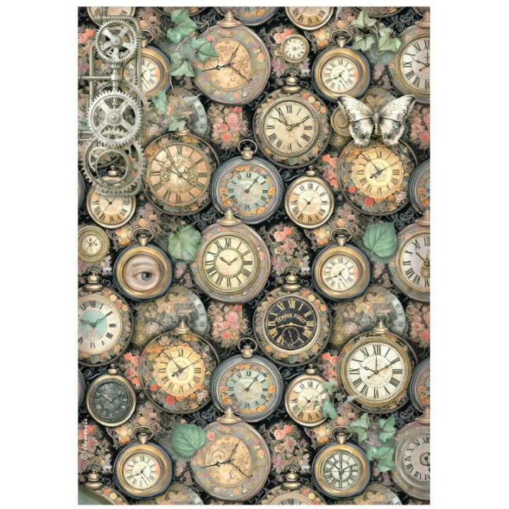 Papel de Arroz Stamperia Gardens of Time diseño de reloj