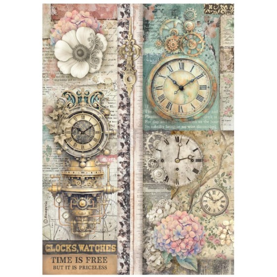 Papel de Arroz Stamperia Gardens of Time es tiempo de los relojes es libre