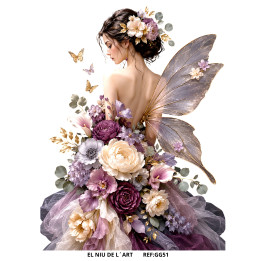 Transfer Mujer con Flores y Ala de Mariposa DTF